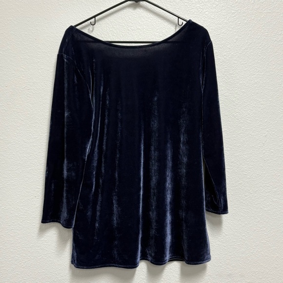 Deep Blue Velvet 3/4 sleeve top scoop back holiday new years XL Banana Republic - Picture 4 of 9